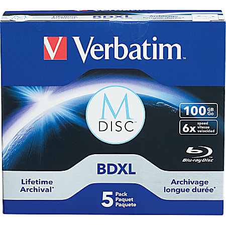 Verbatim Verbatim M DISC BD-R XL 100GB 6X Lifetime Archival 5PK J/C - 5pk Jewel Case