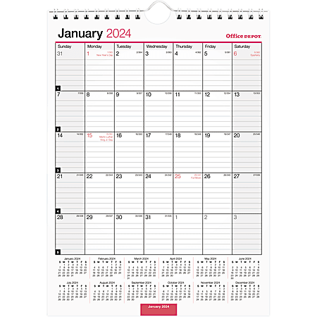 2024 Office Depot® Brand Monthly Wall Calendar, 8" x 11", White, January to December 2024 , OD301328