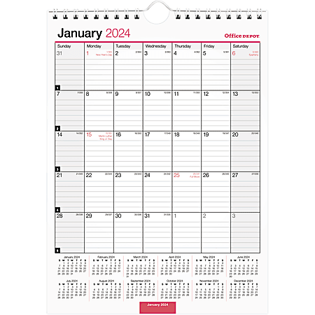 2024 Office Depot® Brand Monthly Wall Calendar, 8&quot;