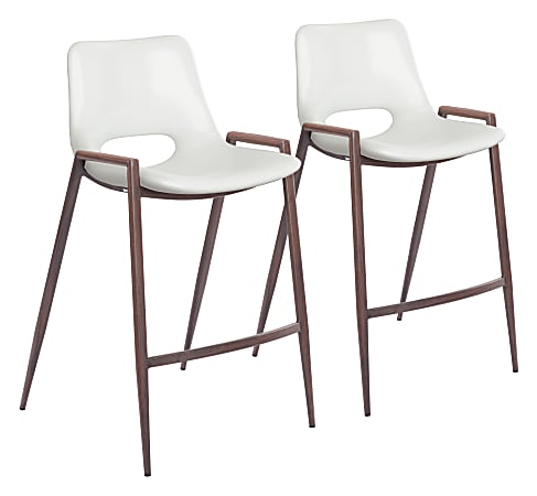 Zuo Modern Desi Counter Chairs, White/Brown, Set Of 2 Chairs