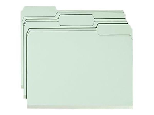 Smead® 1/3-Cut Pressboard Top-Tab Folders, Letter Size, 100% Recycled, Gray/Green, Box Of 25