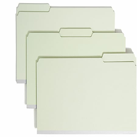 Smead® 1/3-Cut Pressboard Top-Tab Folders, Letter Size, 100% Recycled, Gray/Green, Box Of 25