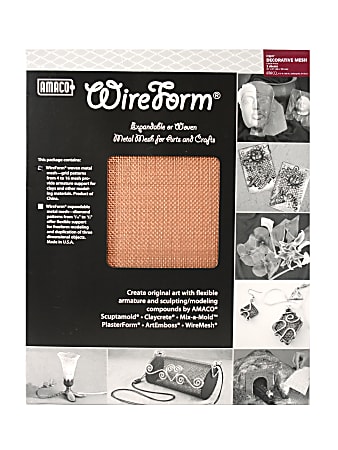 Amaco WireForm Metal Mesh, Copper, Woven Decorative Mesh, 8 Mesh, 16" x 20" Sheets, Pack Of 2