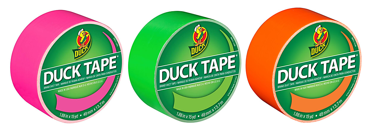 Duck® Brand Color Duct Tape Rolls, 1-15/16" x 45 Yd, Neon Colors, Pack Of 3 Rolls