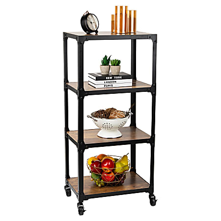 Mind Reader Woodland Collection Rolling 4-Tier Utility Cart