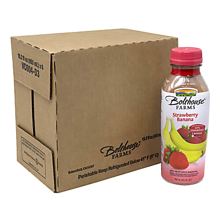 Bolthouse Farms Strawberry Banana 100% Fruit Juice Smoothies, 15.2 Fl Oz, Box Of 6 Smoothies