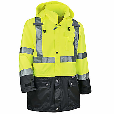 Ergodyne GloWear 8365BK Type-R Class 3 Rain Jacket, Large, Black/Lime