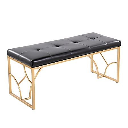 LumiSource Constellation Contemporary Faux Leather Bench, Black/Gold