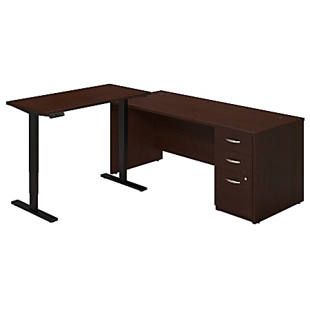 Bush Business Furniture Components Elite L Shaped Desk with Height Adjustable Standing Return, 72"W, Mocha Cherry, Standard Delivery