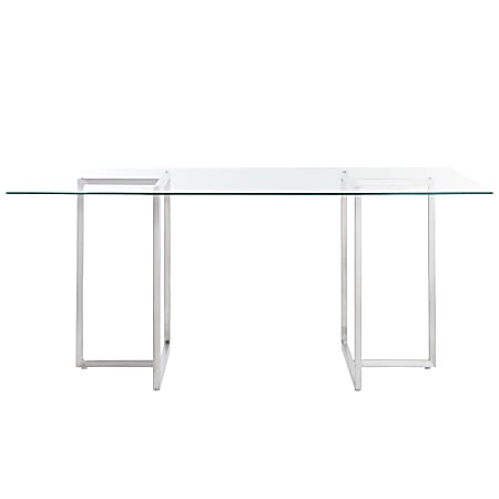 Eurostyle Legend Rectangle Dining Table, 30”H x 66”W x 36”D, Brushed Steel/Clear