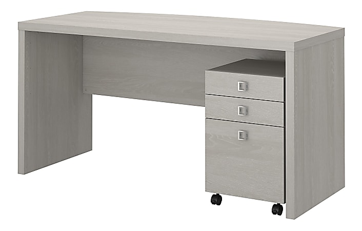 kathy ireland® Office by Bush Business Furniture Echo Bow Front Desk With Mobile File Cabinet, Gray Sand, Standard Delivery