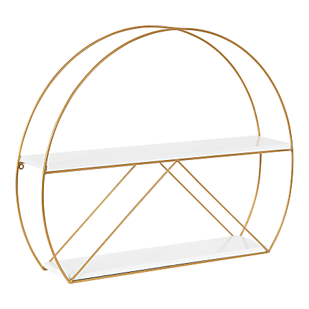 Uniek Kate And Laurel Delmar Wall Shelf, 21-5/16”H x 26”W x 5-1/8”D, White/Gold