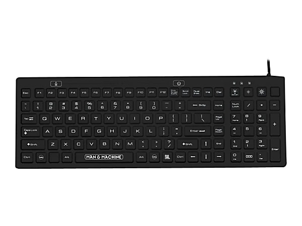 Man & Machine D Cool Keyboard - Cable Connectivity - USB Interface - 110 Key - English (US) - QWERTY Layout - Computer, Workstation - Mac, PC - Industrial Silicon Rubber Keyswitch - Black