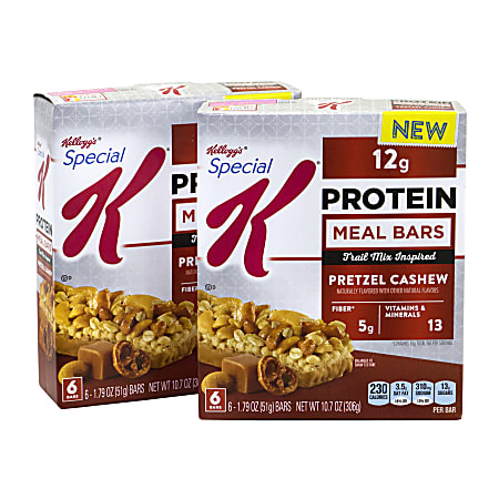 Special K Protein Meal Bars, Pretzel Cashew Caramel, 1.79 Oz, 6 Bars Per Box, Pack Of 2 Boxes