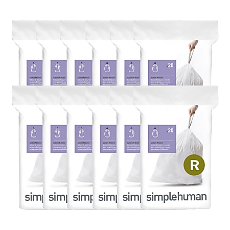 simplehuman&reg; Custom Fit Can Liners, R, 0.3 mil, 10L/2.6G, White, Pack Of 240