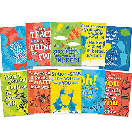 Eureka School Dr. Seuss Tie-Dye Poster Set, 17" x 12", Multicolor, Set Of 10 Posters