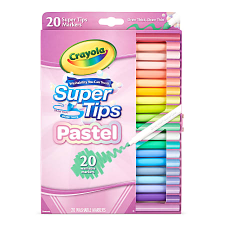 Crayola® Pastel Supertip Washable Markers, Fine Point, Assorted Pastel Colors, Pack Of 20 Markers