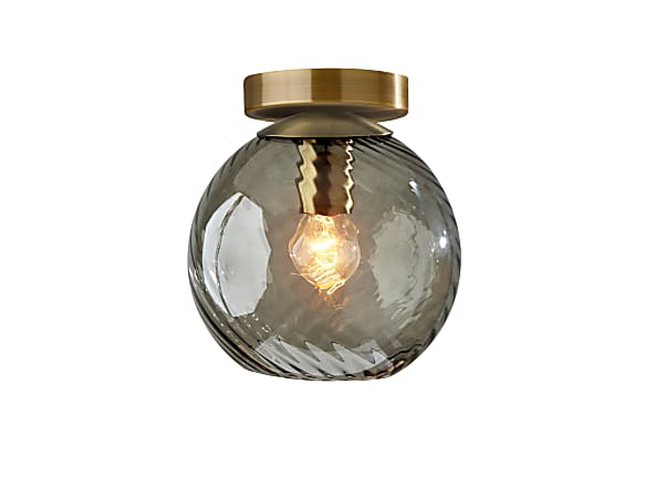 Adesso Camden Flush Mount Lamp, 9”W, Smoked Swirled Glass Shade/Antique Brass Base