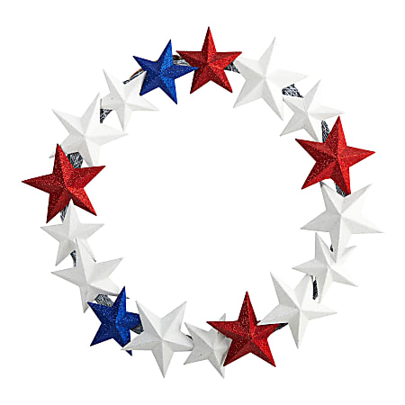 Nearly Natural Americana Stars 21”H Artificial Wreath, 21”H x 21”W x 2-1/2”D, Red/White/Blue