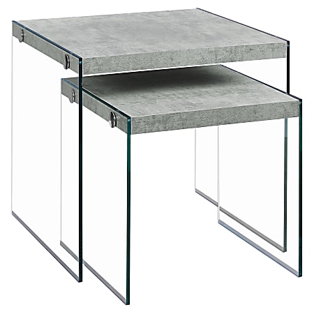 Monarch Specialties Quinn Nesting Tables, 19-3/4"H x 19-3/4"W x 19-3/4"D, Gray Cement, Set Of 2 Tables