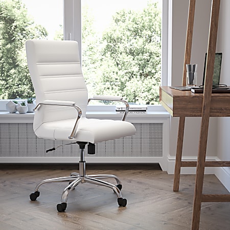 Flash Furniture LeatherSoft™ Faux Leather High-Back Office Chair With Chrome Base And Arms, White/Gray