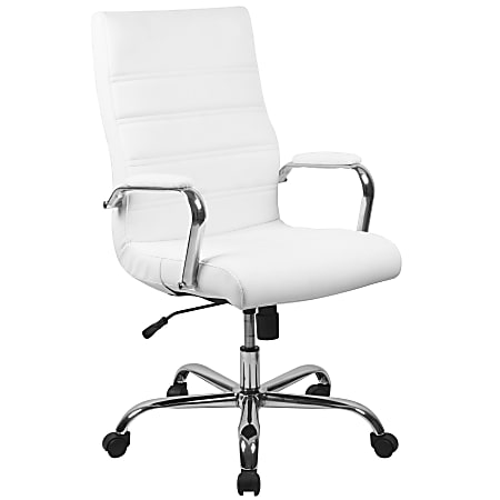 Flash Furniture LeatherSoft™ Faux Leather High-Back Office Chair With Chrome Base And Arms, White/Gray