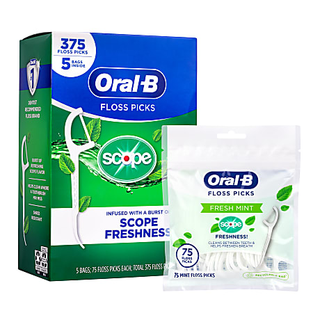 Oral B Burst of Scope Floss Picks Bags 1 Fresh Mint Bag Of 75 Picks Set ...