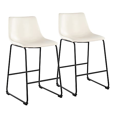 LumiSource Duke Fixed-Height Counter Stools, White/Black, Set Of 2 Stools