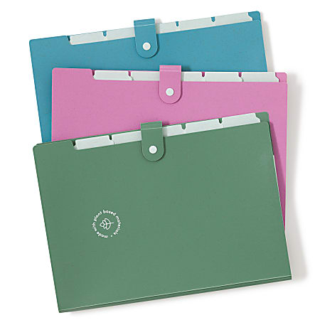 U Brands U-Eco™ 6 Pocket Poly Expandable Folder, 6" Expansion, Letter (8 1/2" x 11"), Assorted Colors, Pack Of 3