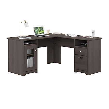 Bush Home Cabot 60W L Shaped Computer Desk with Storage, Heather Gray, Standard Delivery