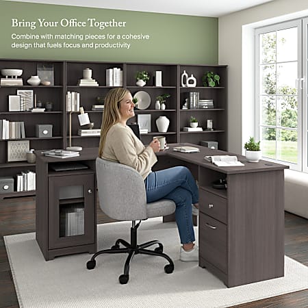 Bush Home Cabot 60W L Shaped Computer Desk with Storage Heather