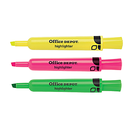 Office Depot® Brand Chisel-Tip Highlighter, Plastic, Assorted, Pack Of 3
