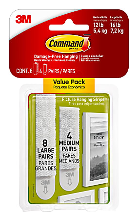 Command Picture Hanging Strips 8 Pairs 16 Command Strips Damage Free White  - Office Depot