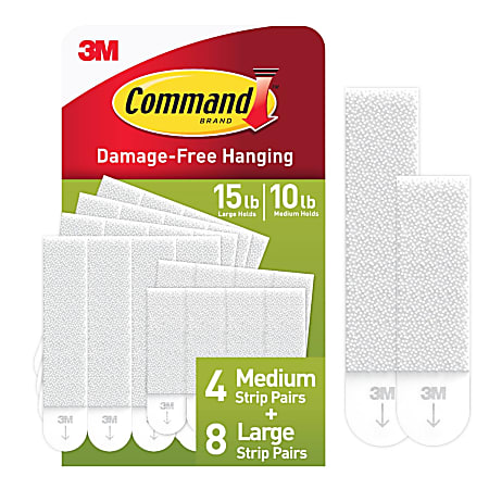 Command Large (15lb) and Medium (10lb) Picture Hanging Strips, White, 12 Pairs (24 strips), 17209ES