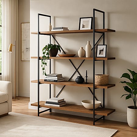 Glamour Home Ailis 75"H 4-Shelf Etagere Bookcase, Brown