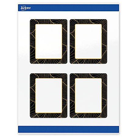 Avery® Printable Labels With Sure Feed® Technology, S00-ETG, Rectangle, 4" x 3-1/3", Glossy White With Preprinted Black/Gold Vein Border, Pack Of 40