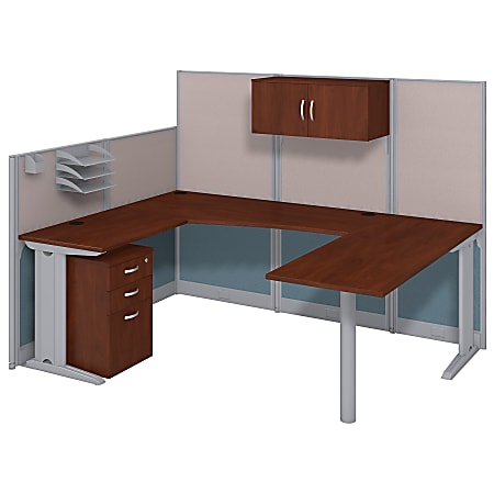 Bush Business Furniture Office In An Hour U Workstation with Storage & Accessory Kit, Hansen Cherry Finish, Premium Delivery