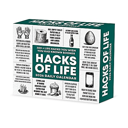2026 Willow Creek Press Page-A-Day Daily Desk Calendar, 6-1/4" x 5-1/2", Hacks of Life, January To December, 54215