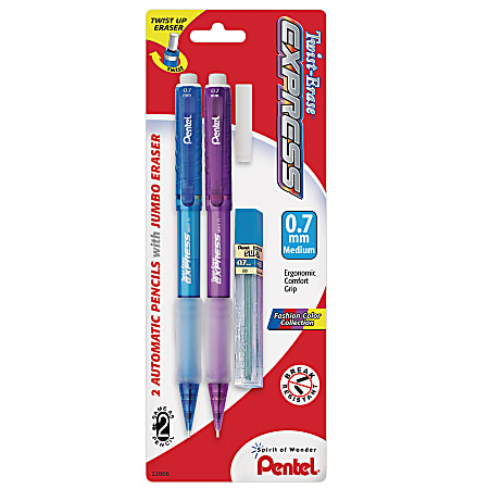 Pentel® Twist-Erase® Express Mechanical Pencils, 0.7 mm, Assorted Barrel Colors, Pack Of 2