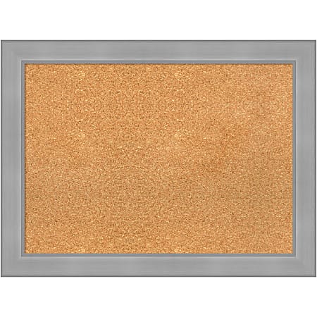 Amanti Art Cork Bulletin Board, 32" x 24", Natural, Vista Brushed Nickel Polystyrene Frame