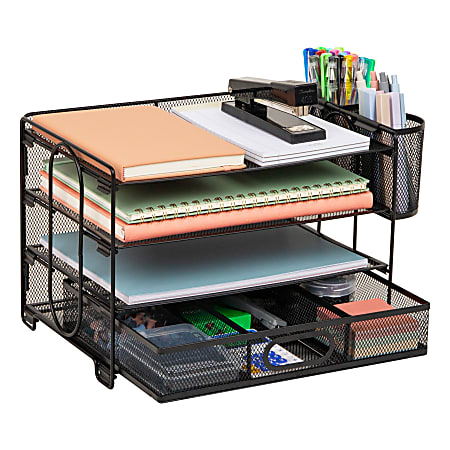 Mind Reader Mesh Desk Organizer, 9"H x 9-1/4"W X 12-3/4"D, Black