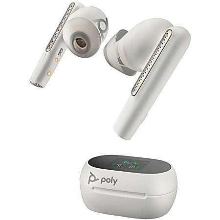 Poly Voyager Free 60+ UC Earset - Stereo, Mono - True Wireless - Bluetooth - 9.8 ft - 20 Hz - 20 kHz - Earbud - Binaural - In-ear - Noise Canceling - White Sand