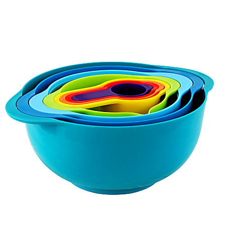 8-Piece Plastic Assorted Colors Mixing Bowl Set with Measuring Cups 8-Piece Plastic Assorted Colors Mixing Bowl Set with Measuring Cups