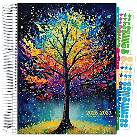 2026-2027 Excello Brands Weekly/Monthly Academic Year Deluxe Teacher Planner, 8-1/2" x 11", Black Tree Seasons, August To July, Total Qty 1