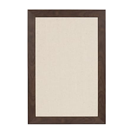 DesignOvations Beatrice Non-Magnetic Framed Linen Fabric Pinboard, 18” x 27", Beige, Walnut Brown Plastic Frame