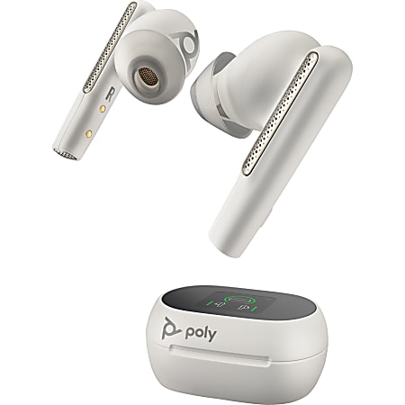 Poly Voyager Free 60+ UC Earset - Siri, Google Assistant - Stereo - True Wireless - Bluetooth - 98.4 ft - 20 Hz - 20 kHz - Earbud - Binaural - In-ear - Noise Reduction Microphone - Noise Canceling - White Sand