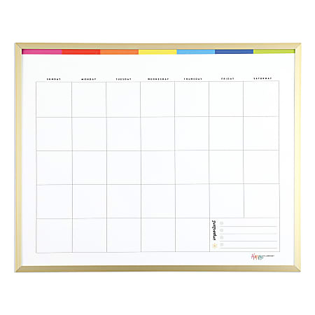 Happy Planner Color Block Dry-Erase Board, 20” x 16”, White/Multicolor, Brushed Gold Frame