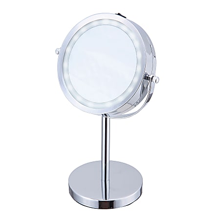 EuroHome Elle Plastic Vanity Mirror With LED Lights, 4-3/4”H x 7”W x 11-13/16”D, Silver