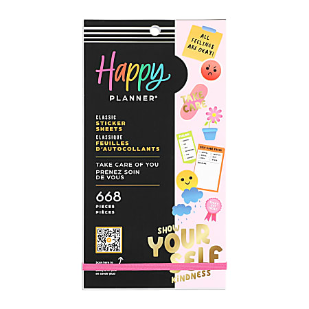 Happy Planner Classic Stickers, 9"H x 4-3/4"W x 1/4"D, Take Care of You, Value Pack Of 688 Stickers