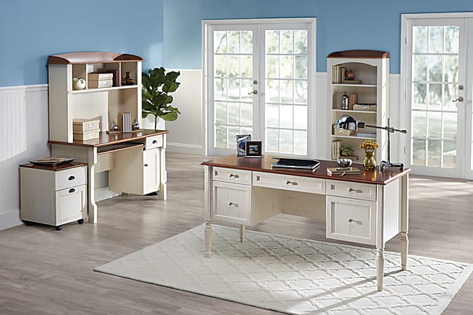 Antique white computer shop desk with hutch